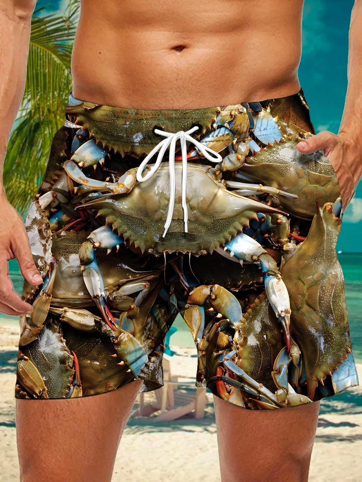 Seafood Crab Print Men's Print Pocket Shorts