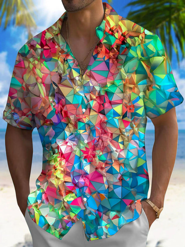 men's short sleeve patterned pocket shirt front view