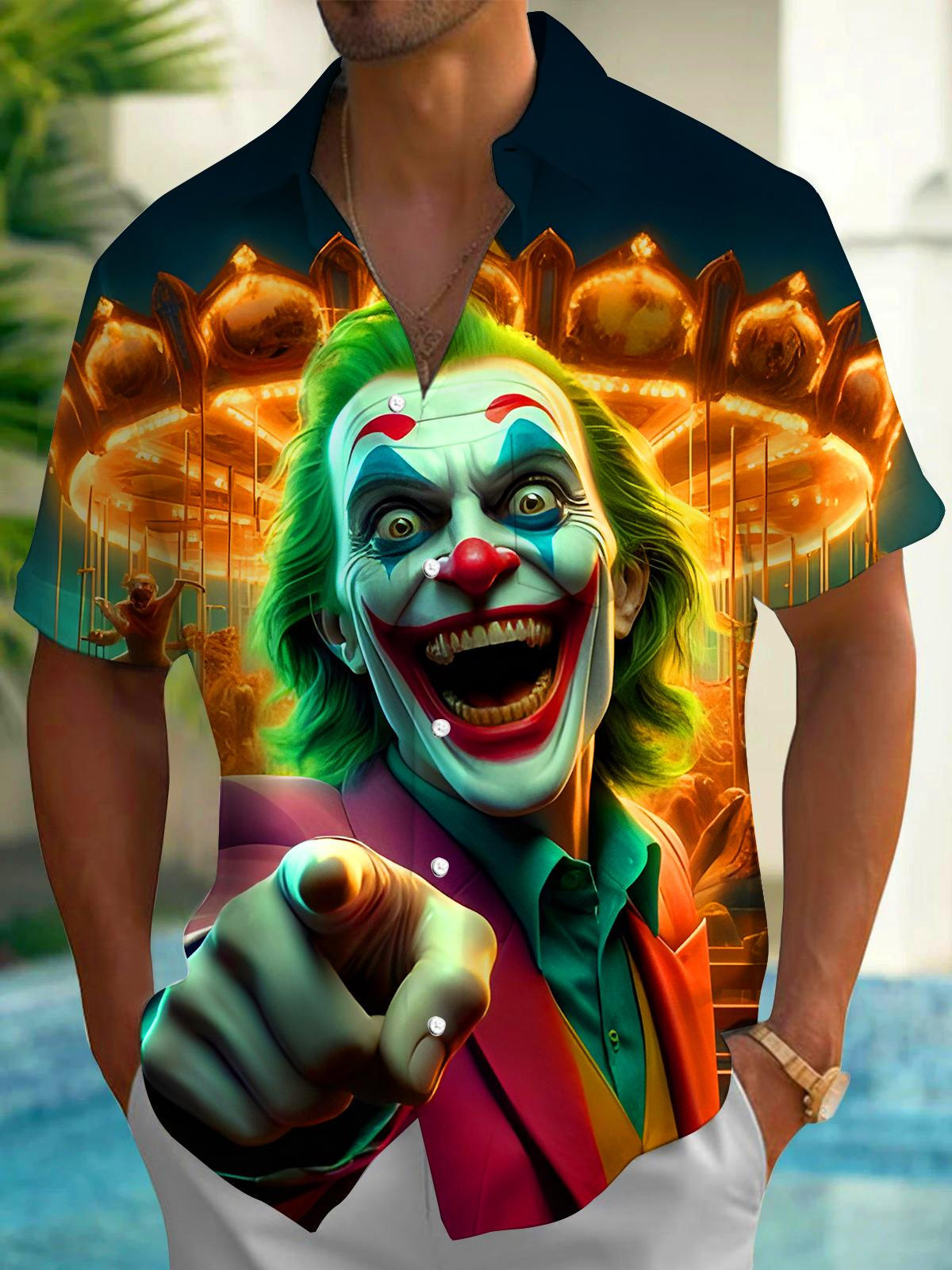 Funny Joker Amusement Park Men's Pocket Short Sleeve Shirts