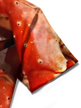 Men's crab leg print pocket half sleeve shirt close-up detail