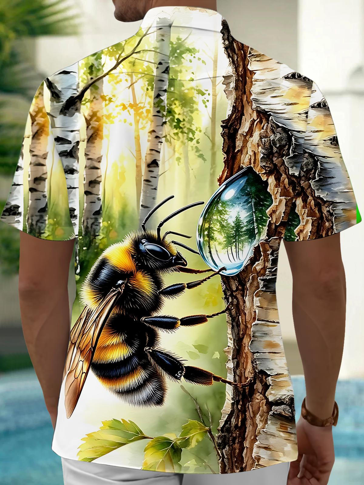 Bee Print Men's Pocket Short Sleeve Shirts