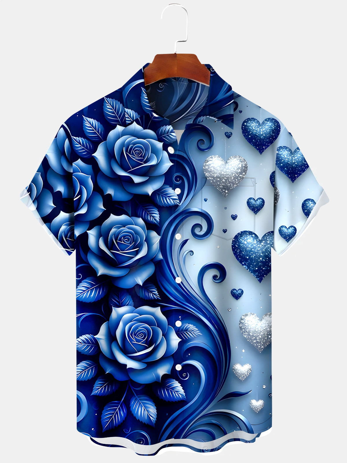 Rose Heart Men's Pocket Short Sleeve Shirts