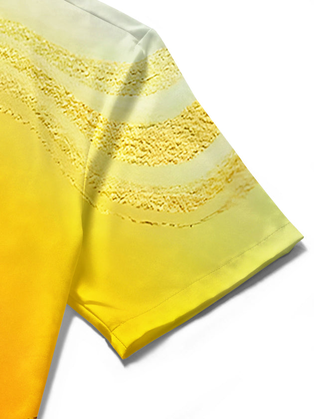 Men's multicolor abstract tie dye pocket short sleeve shirt close-up fabric texture detail