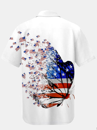 Men's American flag butterfly print pocket short sleeve shirt back view