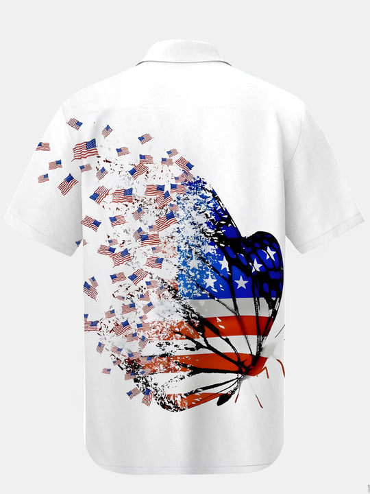 Men's American flag butterfly print pocket short sleeve shirt back view