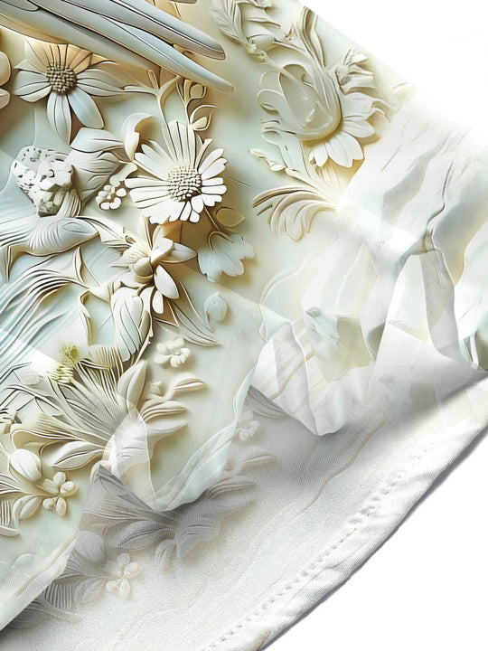 Men's short sleeve shirt lifestyle shot with 3D embossed eagle flower butterfly print