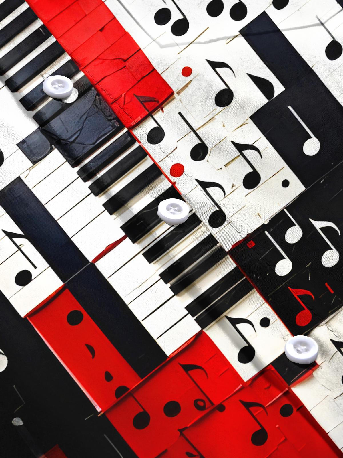 Color Block Piano Music Notes Men's Pocket Short Sleeve Shirts