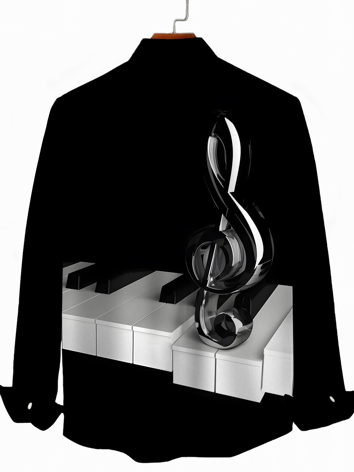 Piano Note Prints Men's Pocket Long Sleeve Shirts