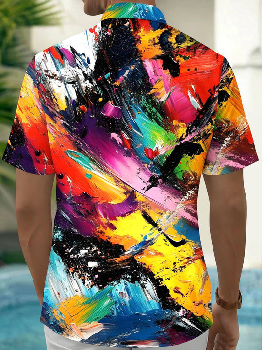Men's abstract print short sleeve shirt back view