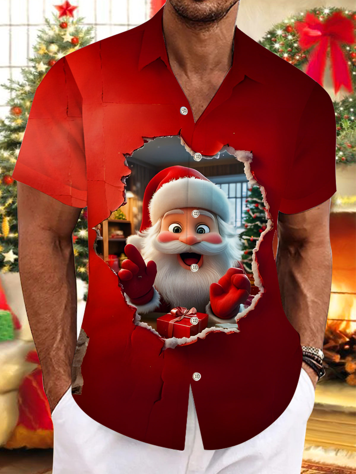 Funny Santa Claus Xmas Men's Pocket Short Sleeve Shirts