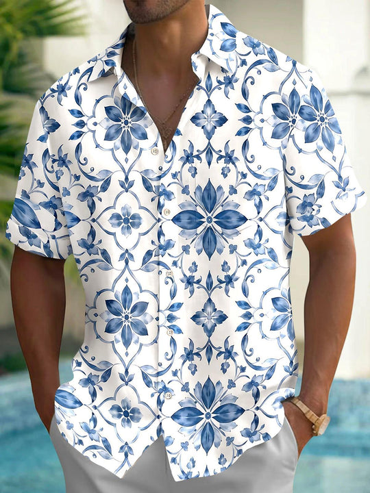 Floral Men's Pocket Short Sleeve Shirts