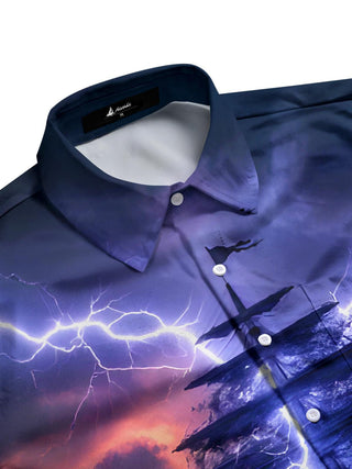 Boat Men's colorful Hawaiian vintage print short sleeve shirt flat lay