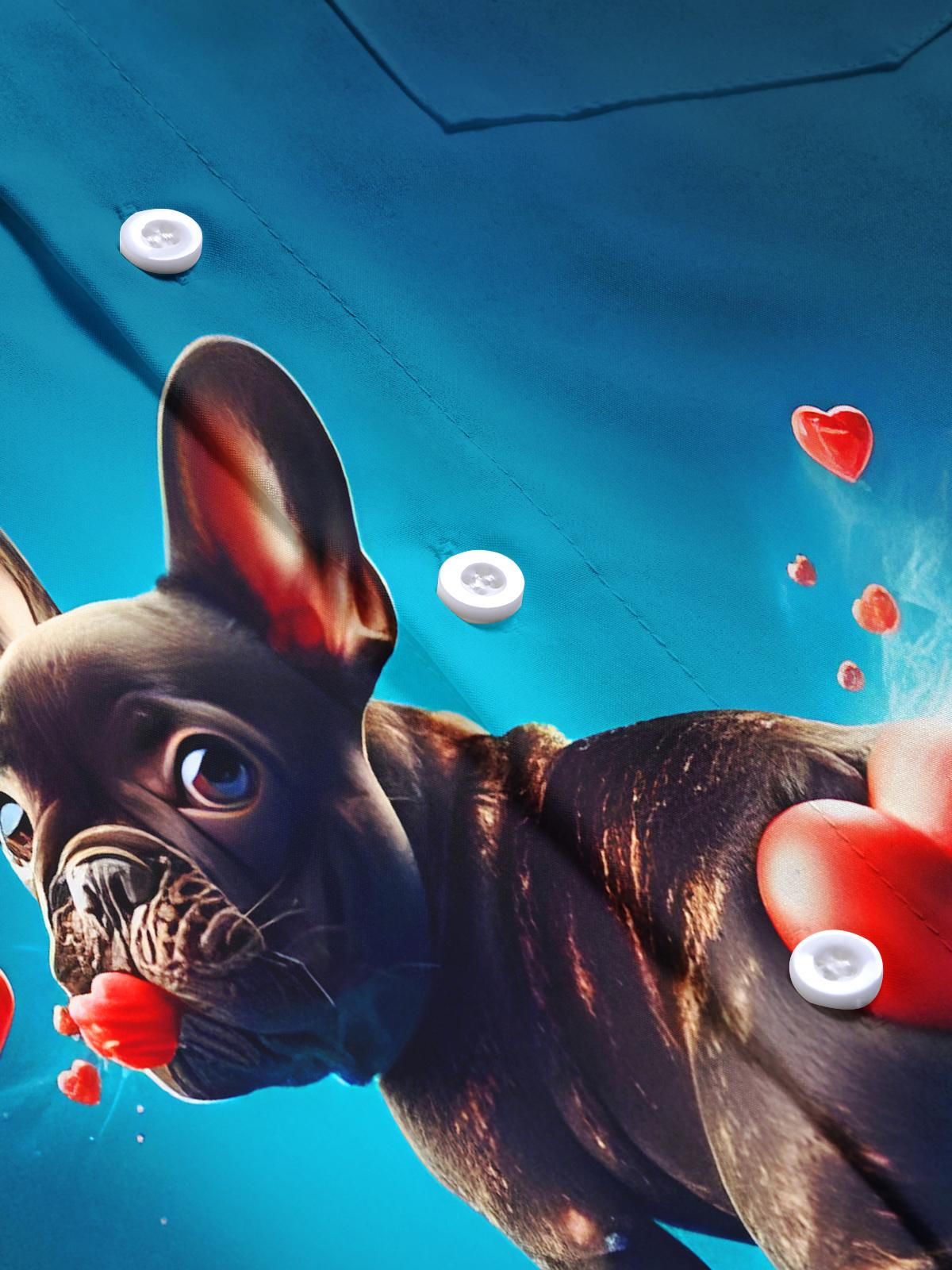 Funny Gradient Love Puppy Men's Pocket Long Sleeve Shirts