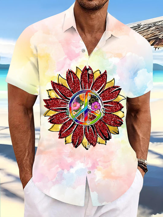men's sunflower print shirt front view