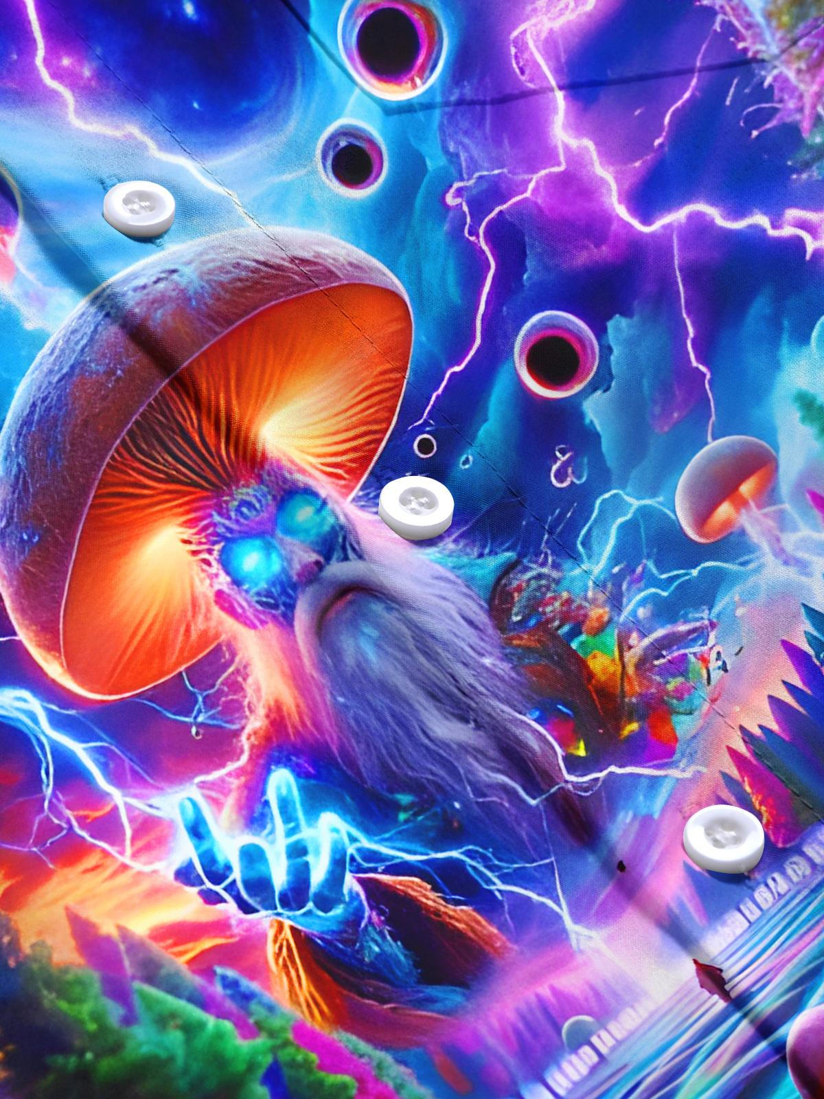 Psychedelic Mushroom Old Man Lightning Men's Pocket Long Sleeve Shirts