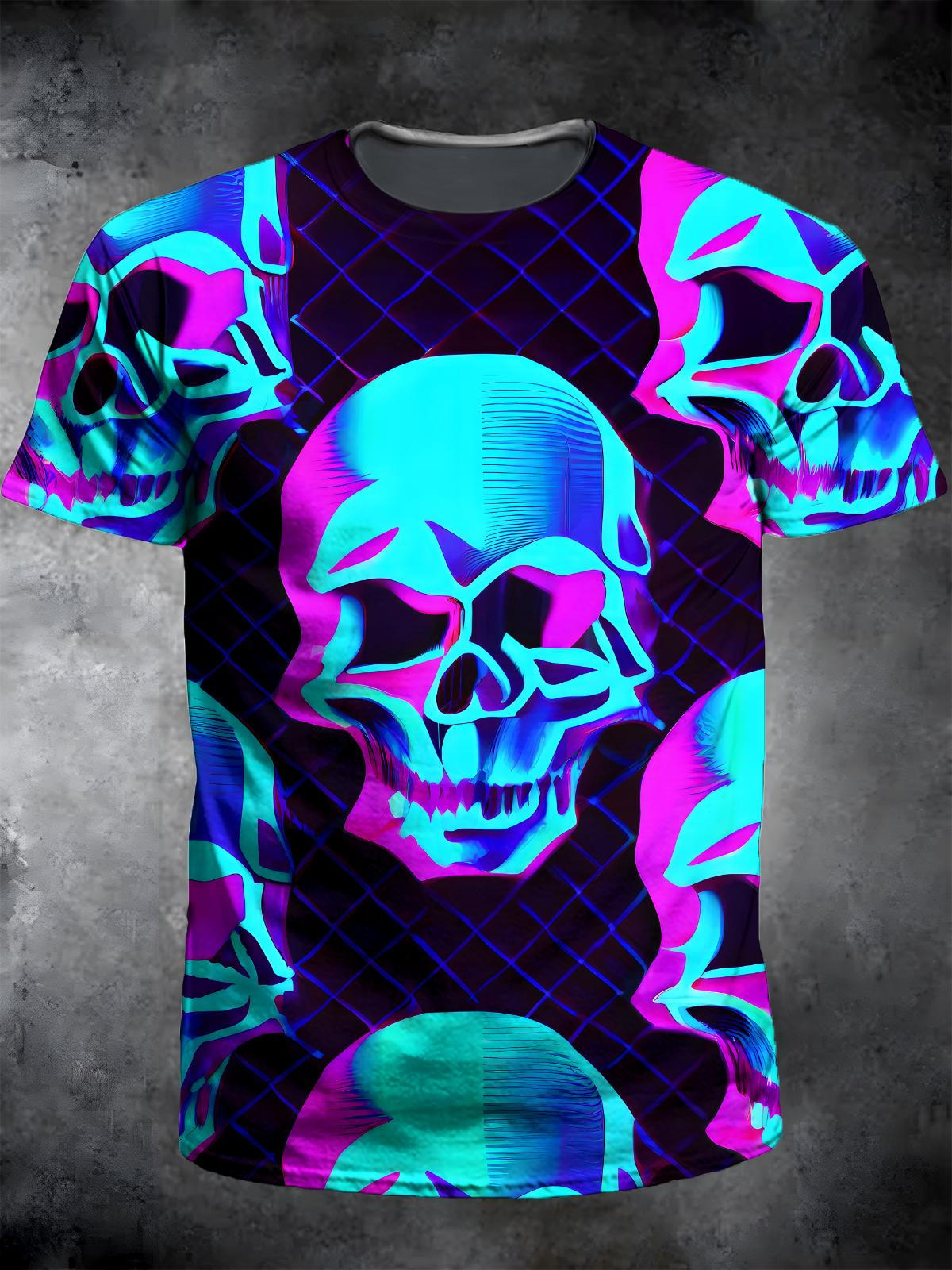 Skull Round Neck Short Sleeve Men's T-shirt