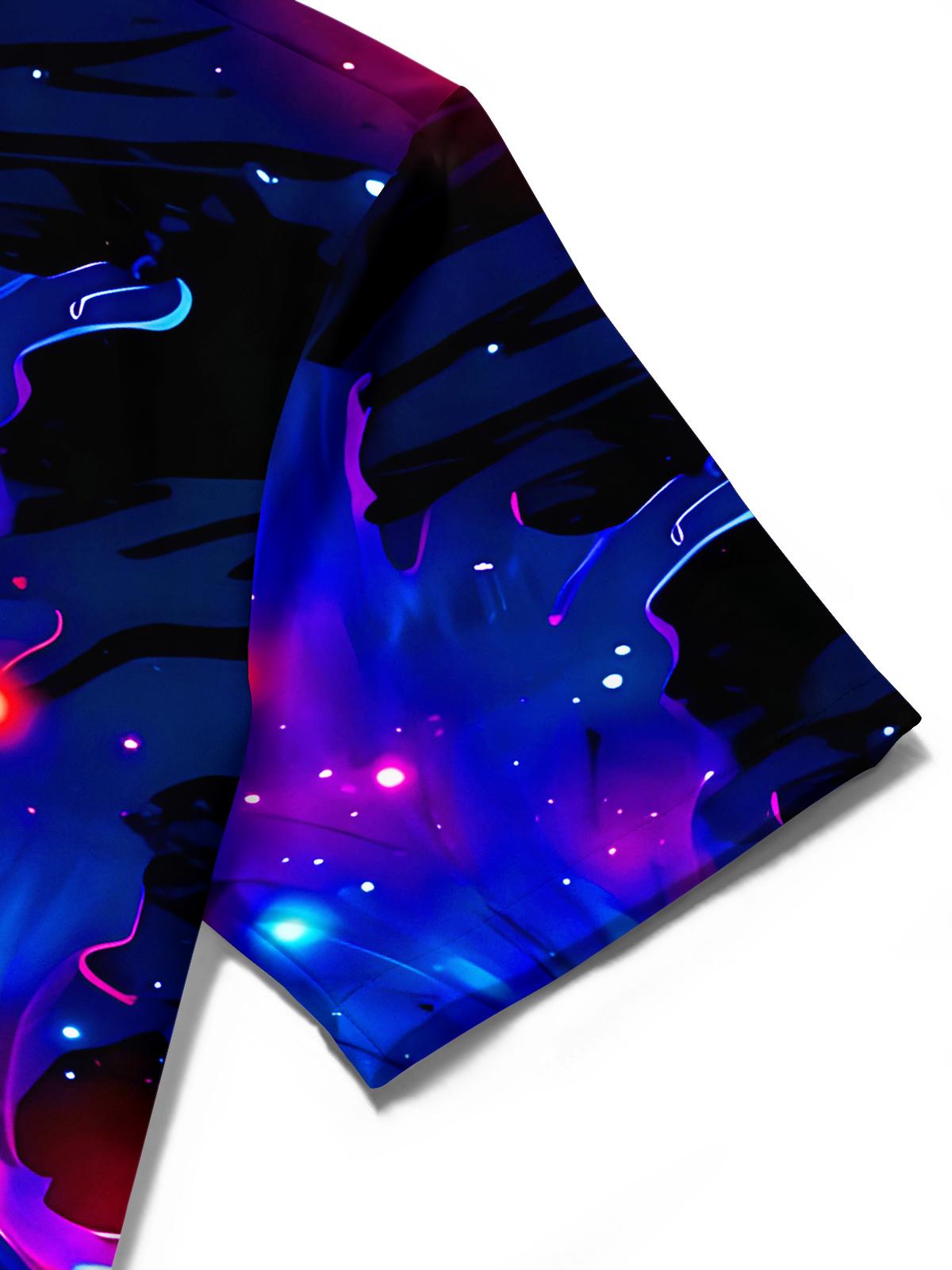 Starry Sky Neon Leaf Floral Men's Pocket Short Sleeve Shirts
