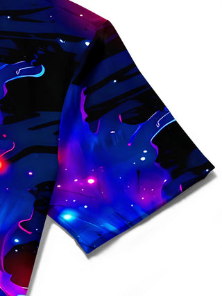 Starry Sky Neon Leaf Floral Men's Pocket Short Sleeve Shirts