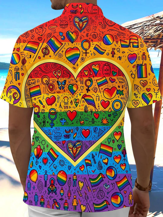 Pride Month Colorful Love Heart Graffiti Men's Pocket Short Sleeve Shirts