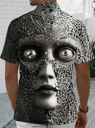 Men's funny art face printed short sleeve shirt back view