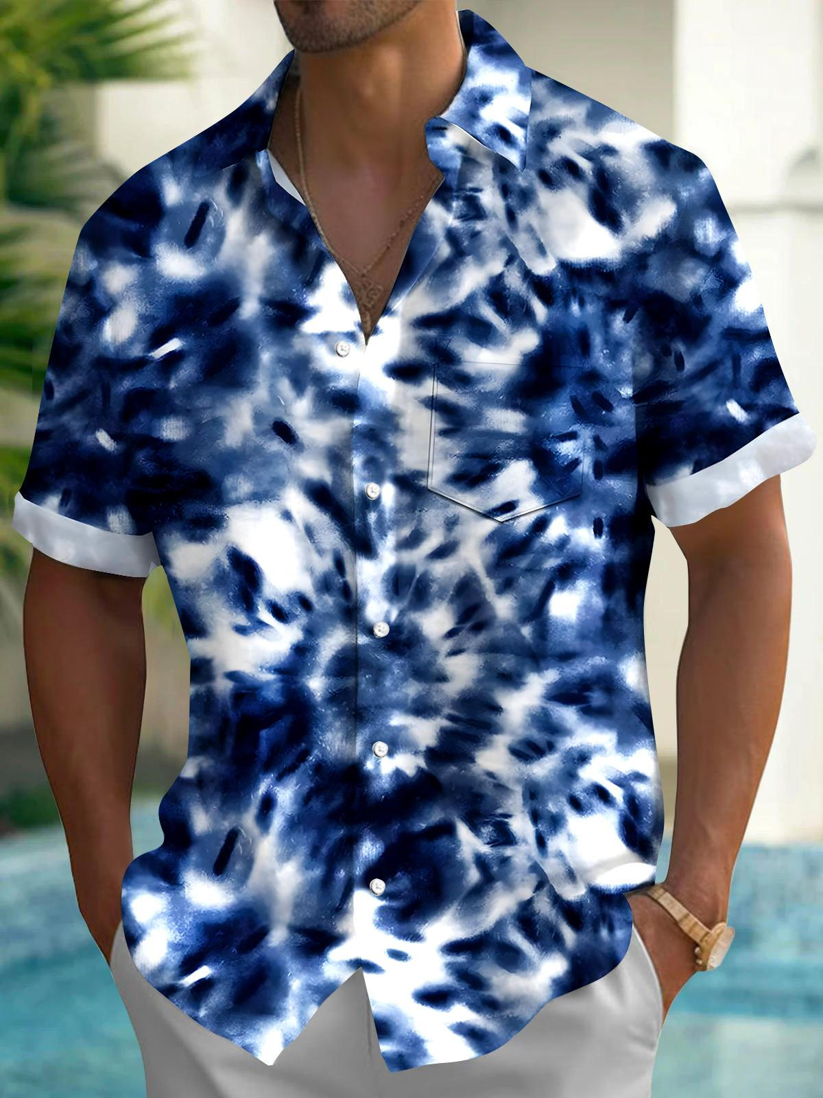 Tie Dye Abstract Men's Pocket Short Sleeve Shirts
