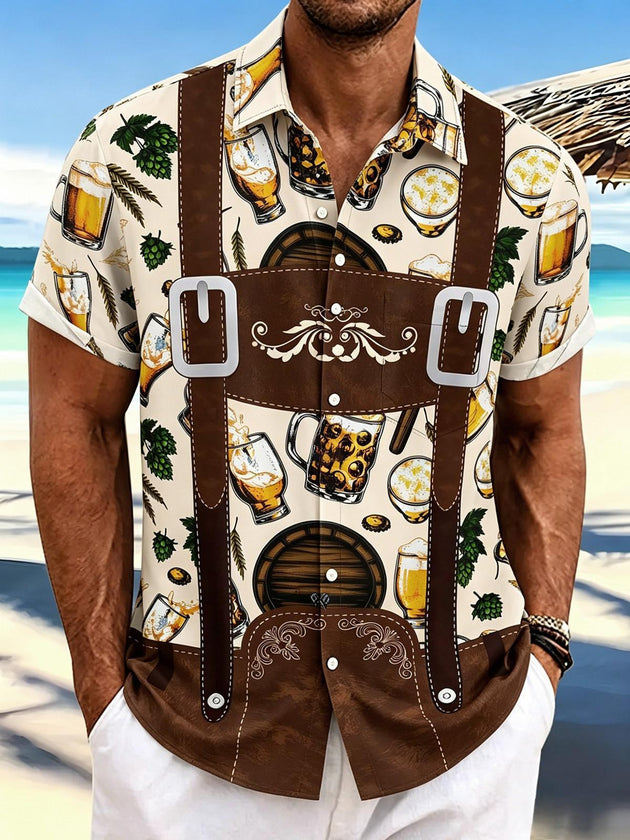 Fun Oktoberfest Beer Traditional Suspender Men's Pocket Short Sleeve Shirts