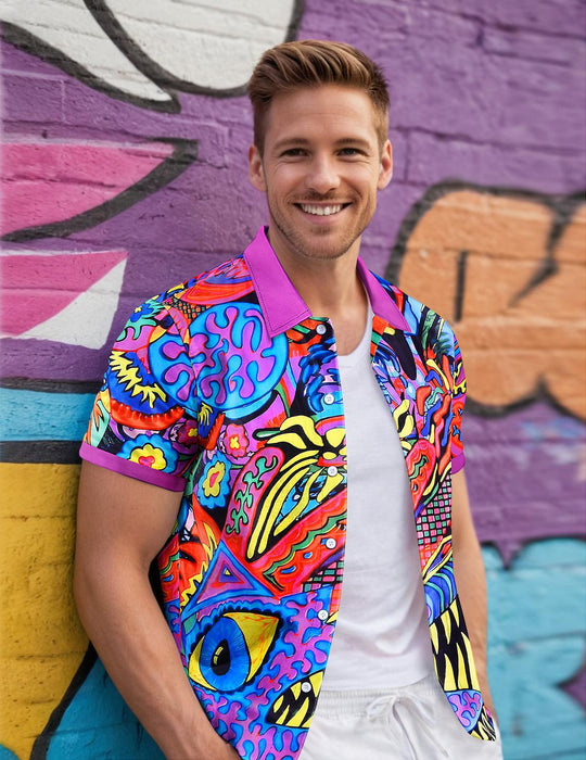 Adaychic Mens Hawaiian Shirt Abstract Art Print Short Sleeve Button Down Tropical Shirts Summer Beach Tops for Travel Vacation noble