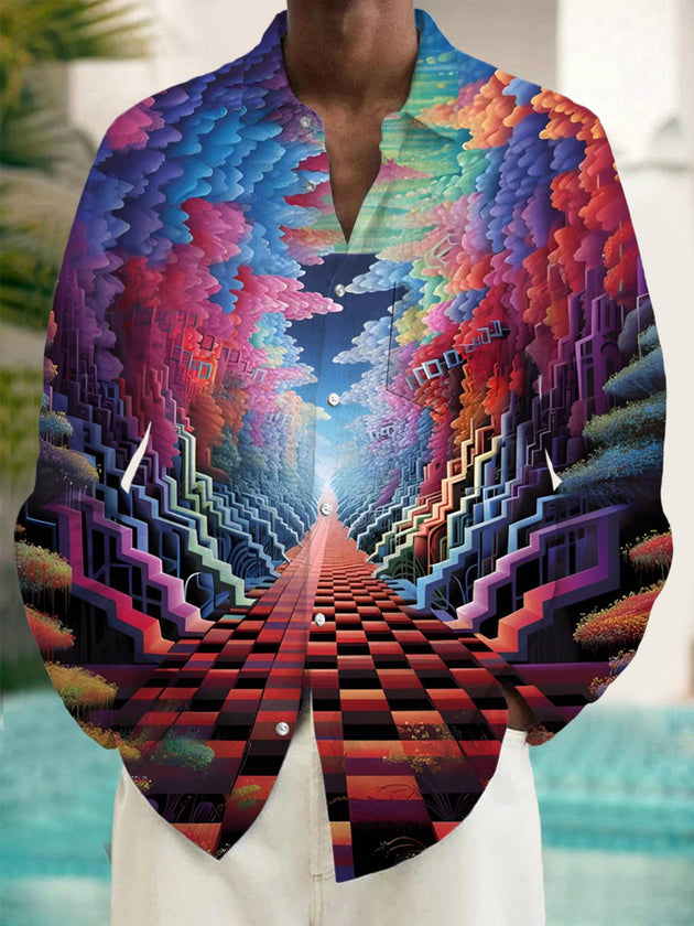Men's geometric print long sleeve shirt front view