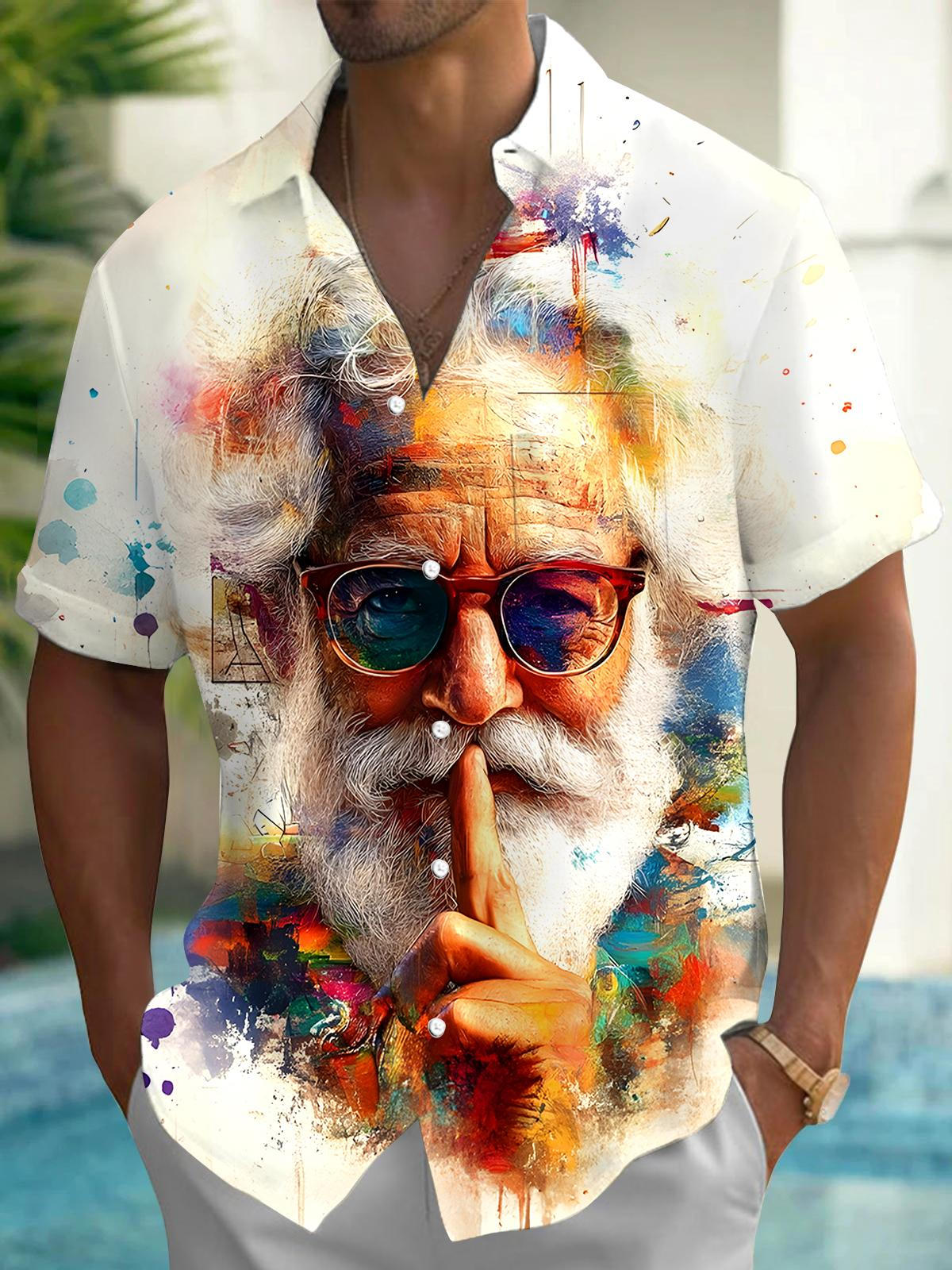 Santa Claus Tie Dye Men's Pocket Short Sleeve Shirts