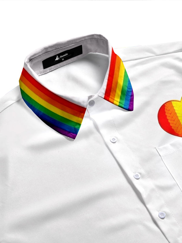 Pride Month Colorful Love Heart Men's Pocket Short Sleeve Shirts