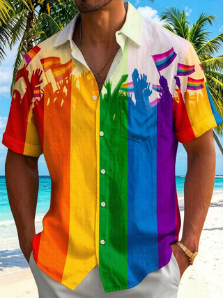 men's colorful American flag print shirt front view