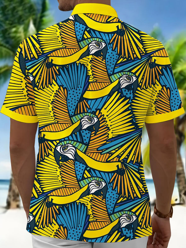 men's tropical bird print shirt back view