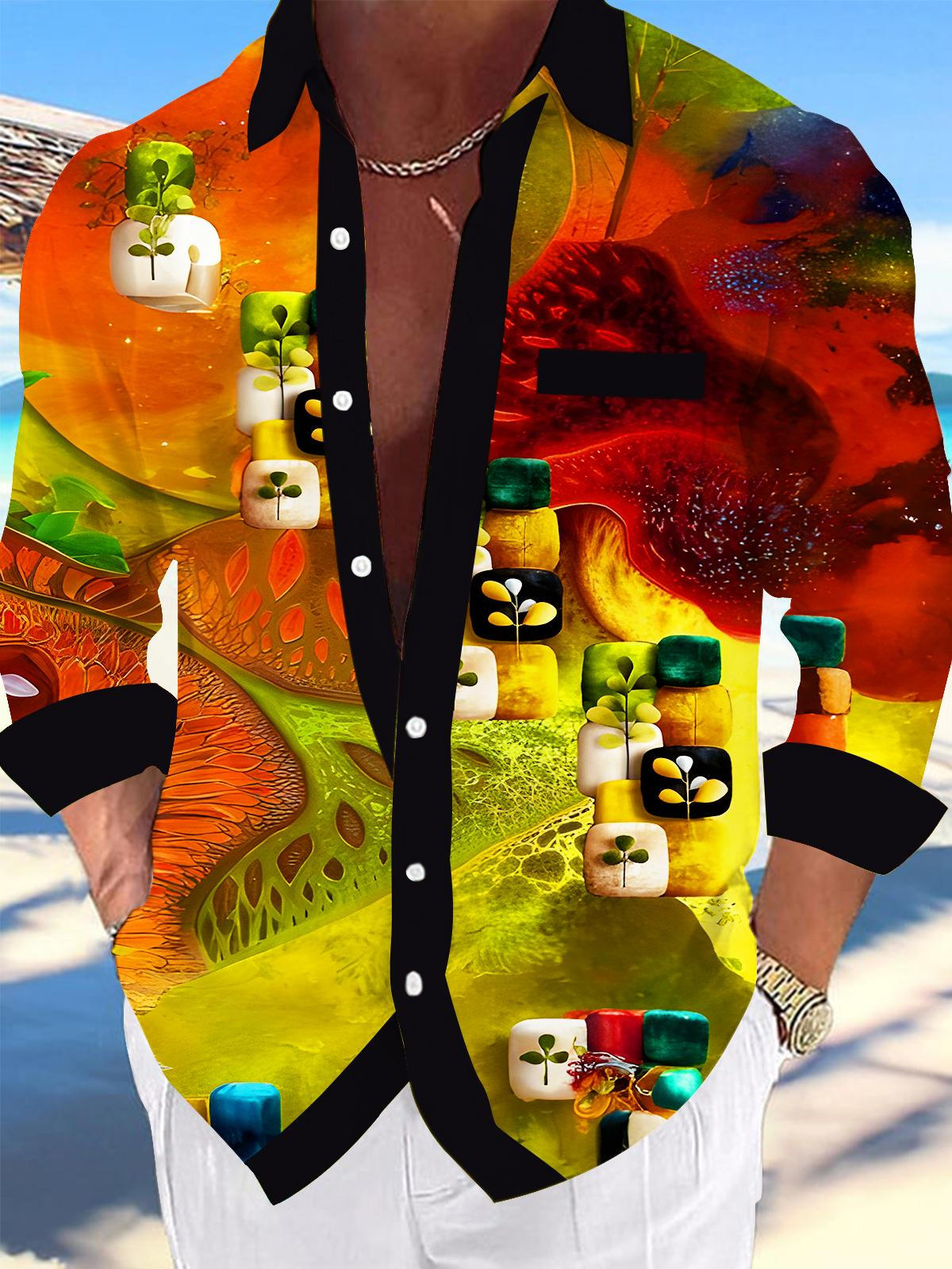 Art Abstract Patterns Men's Pocket Long Sleeve Shirts