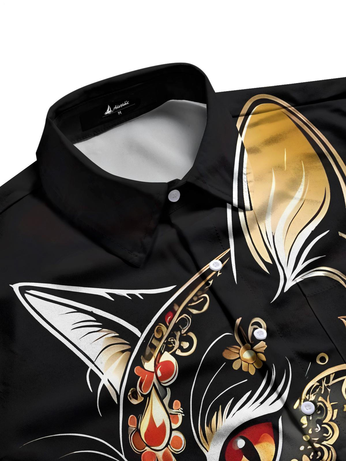 Cat Floral Men's Pocket Short Sleeve Shirts