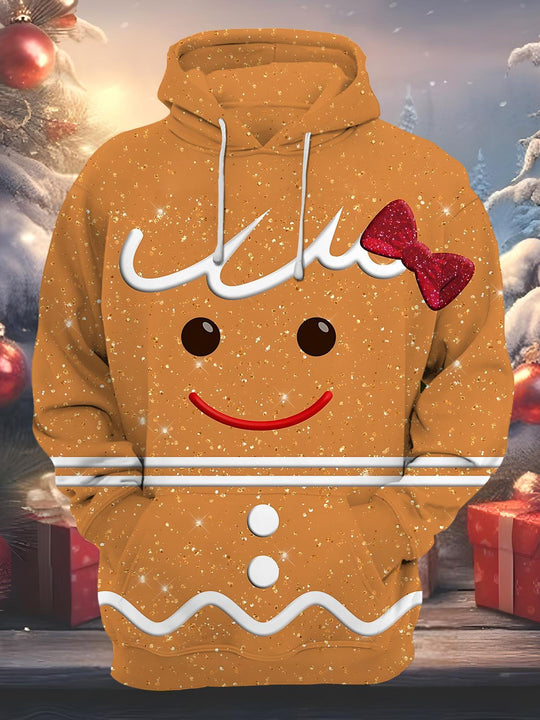 Men's funny Christmas print long sleeve pullover hoodie front view for holiday party
