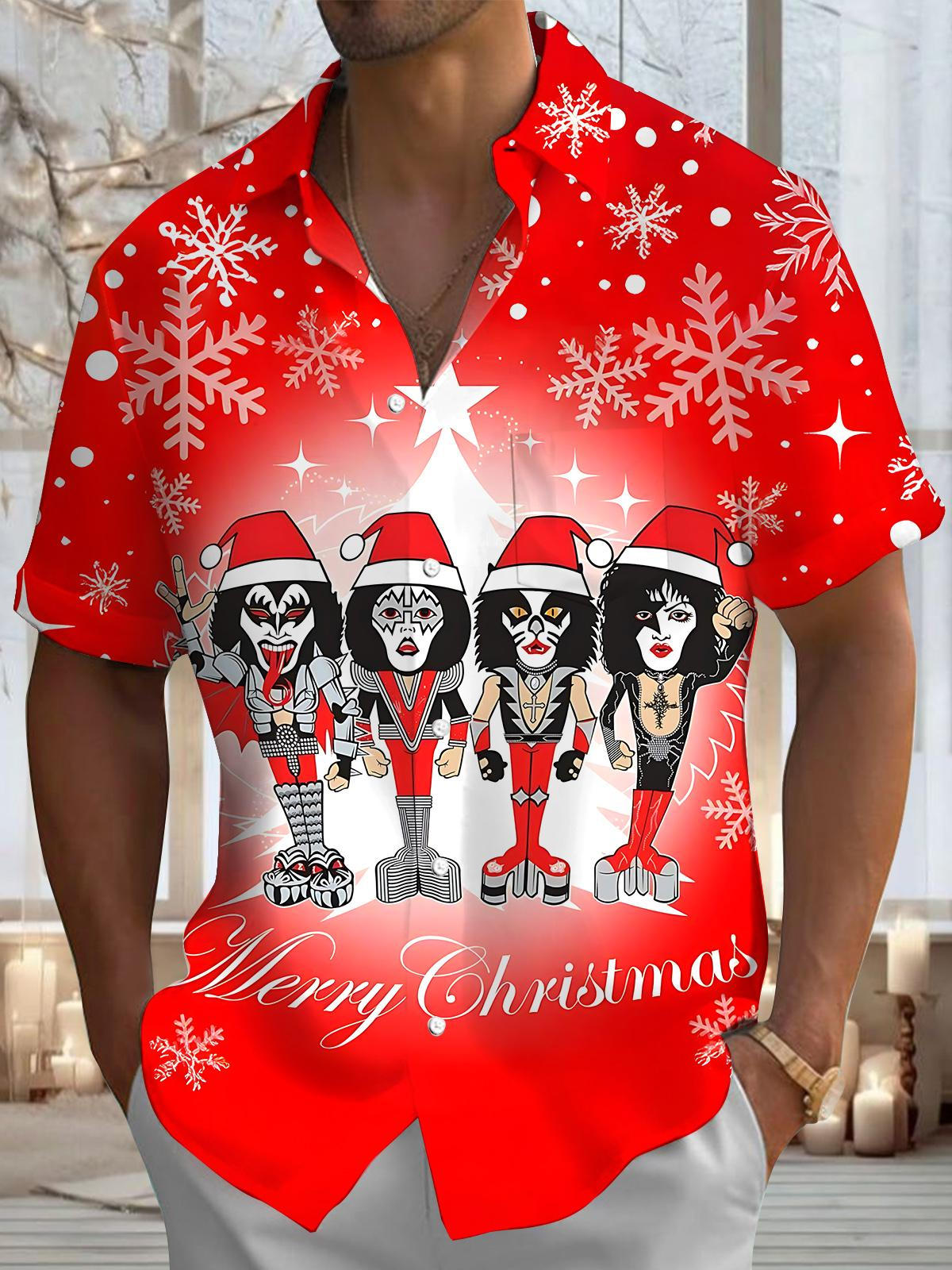 Christmas Print Men's Pocket Short Sleeve Shirts