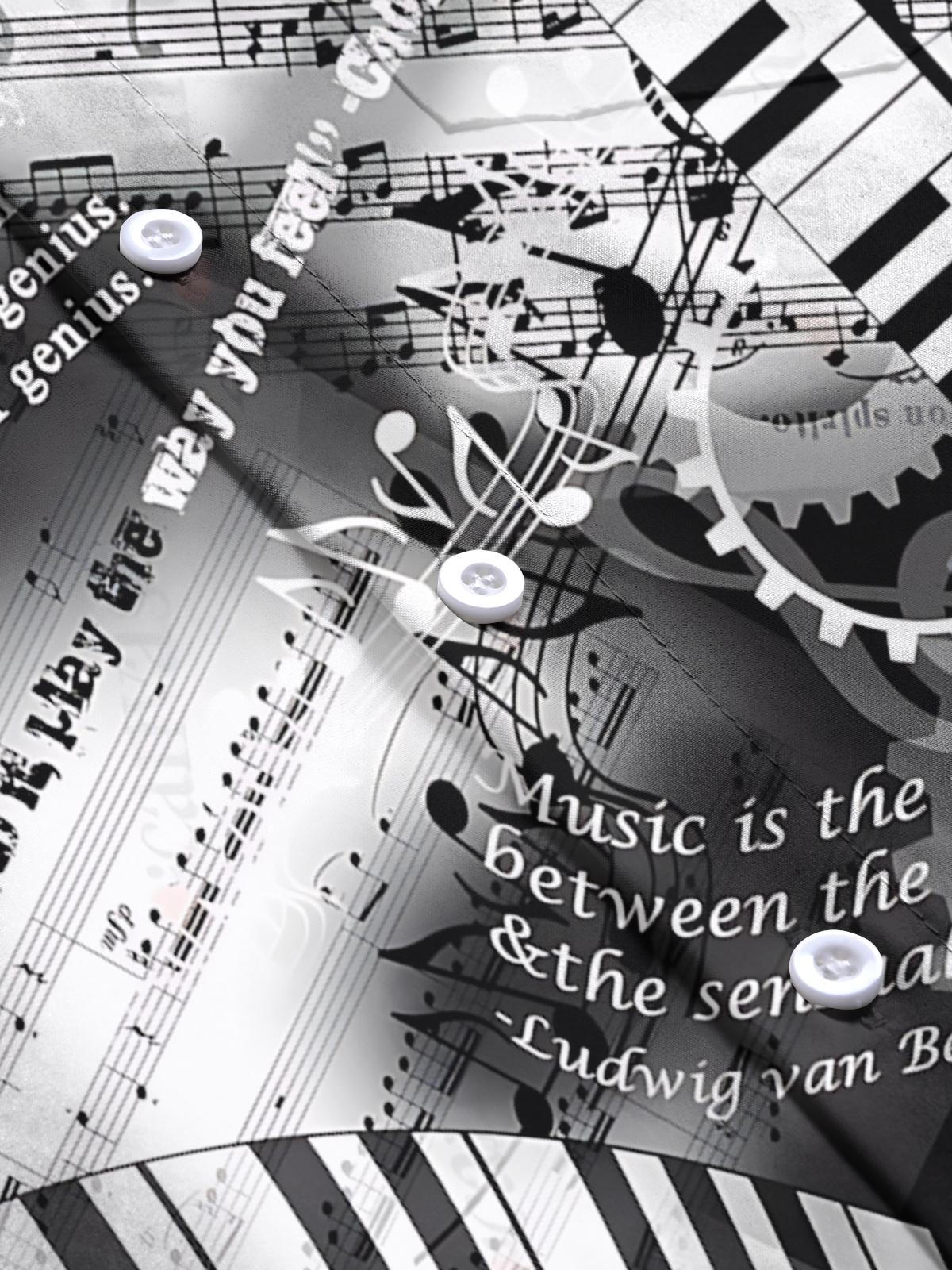 Note Piano Art Print Men's Pocket Long Sleeve Shirts