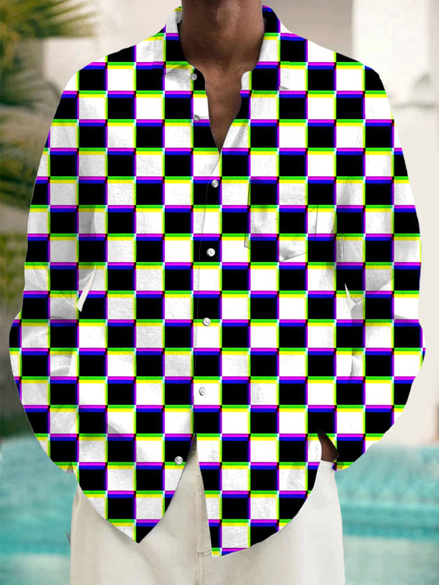 Men's long sleeve geometric print shirt front view