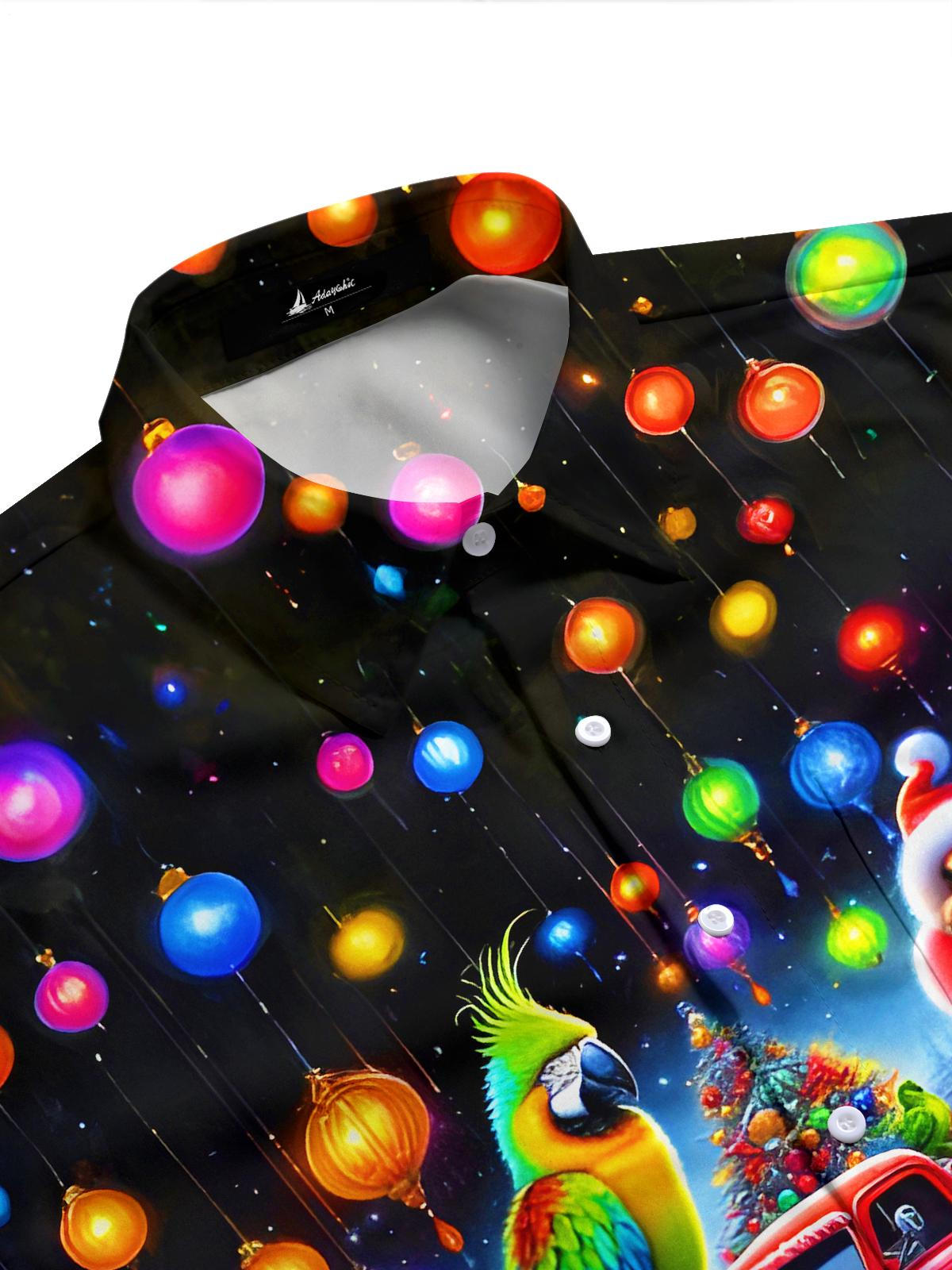 Fun Christmas Tree Parrot Beauty Car Light Ball Xmas Men's Pocket Long Sleeve Shirts
