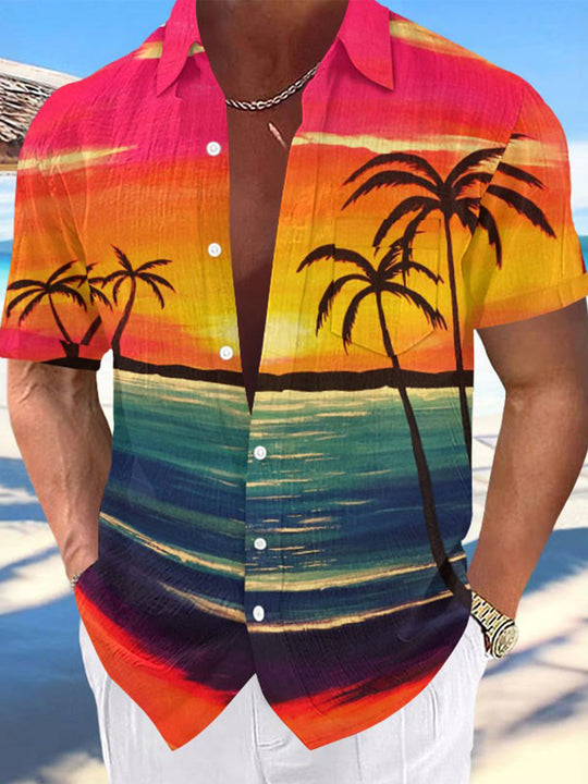 men's Hawaiian shirt front view tropical beach vacation