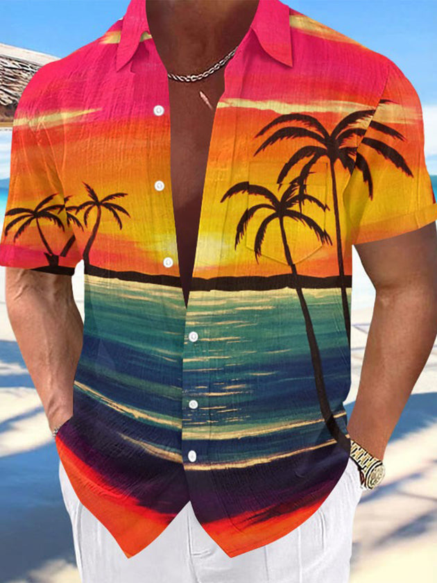 men's Hawaiian shirt front view tropical beach vacation