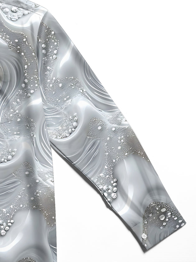 Men's abstract print long sleeve shirt close-up detail view