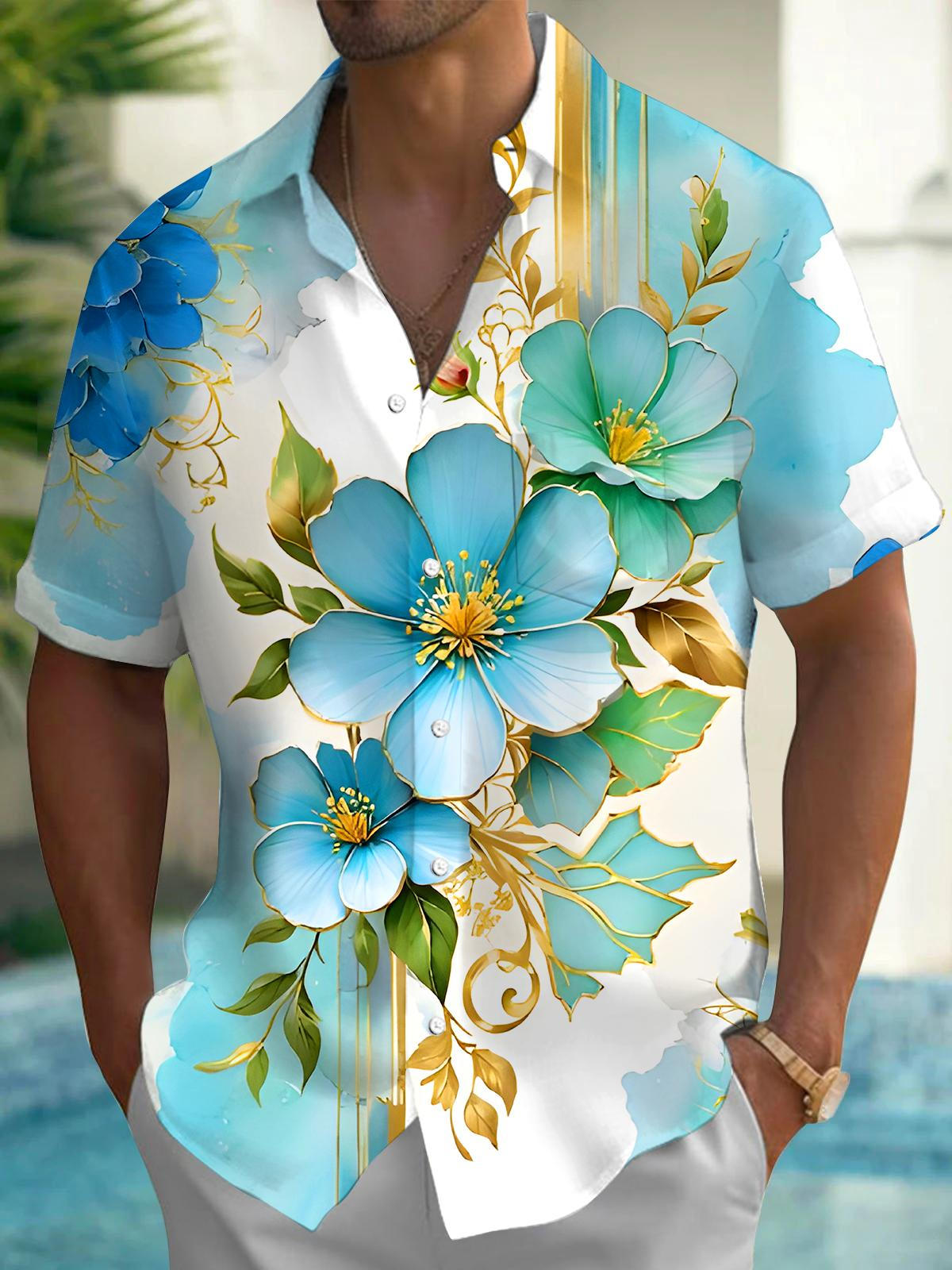 Art Floral Men's Pocket Short Sleeve Shirts