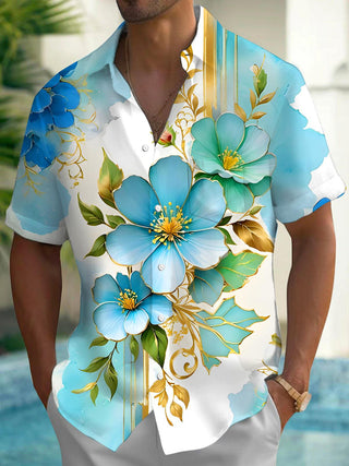 Men's floral short sleeve shirt back view
