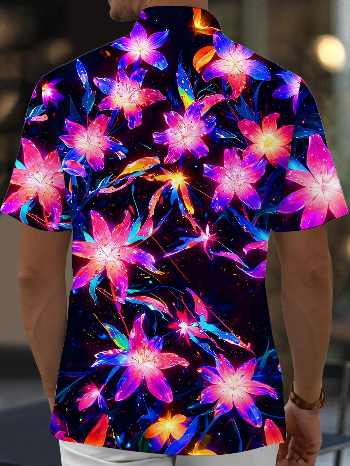 Dazzling Floral Men's Pocket Short Sleeve Shirts