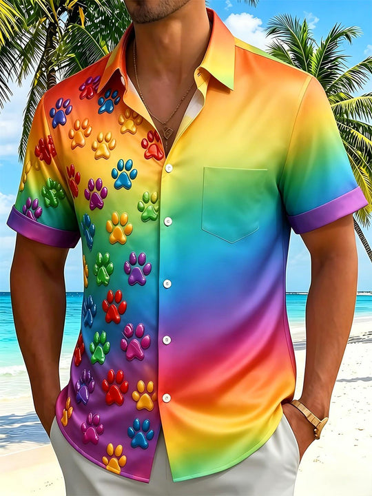Pride Month Colorful Fun Gradient Paw Men's Pocket Short Sleeve Shirts