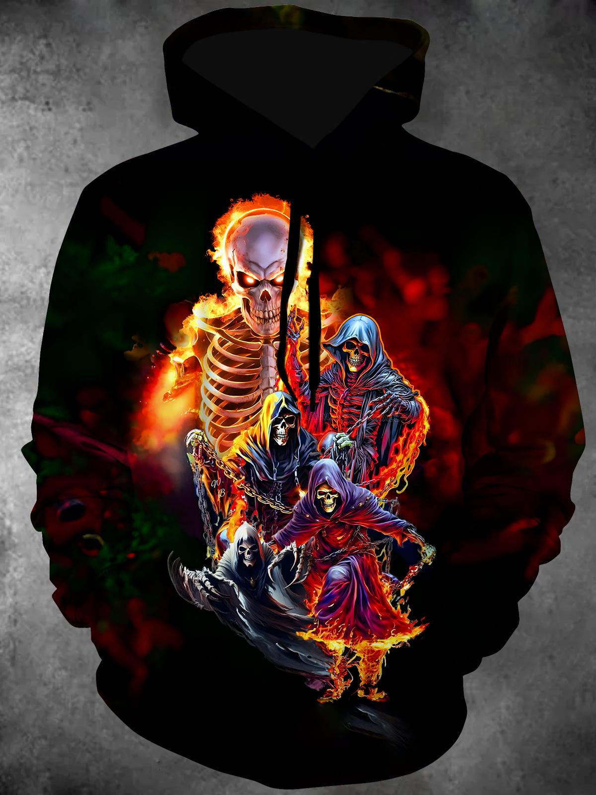 Skull Long Sleeve Hooded Pocket Men's Top