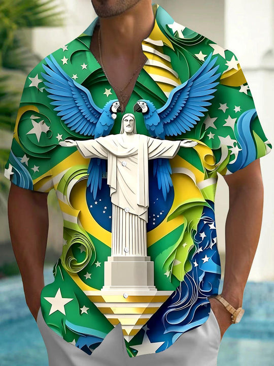 men's parrot print shirt front view