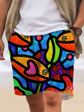 Fish Print Men's Shorts With Pocket