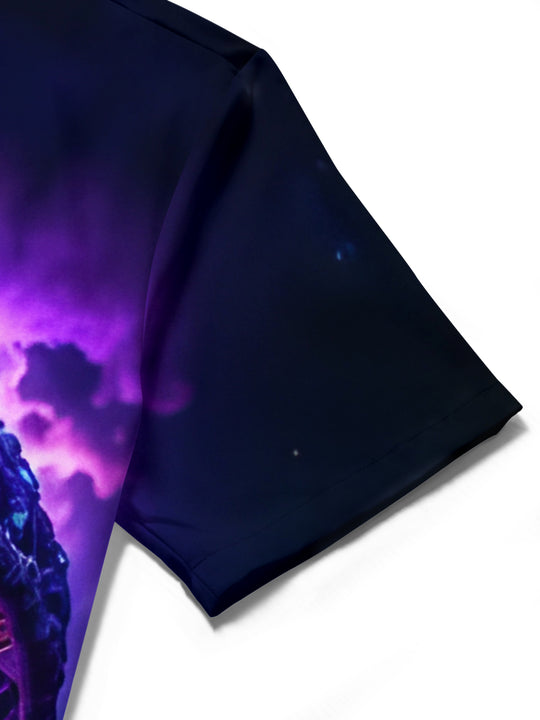 men's mushroom print shirt close-up short sleeve